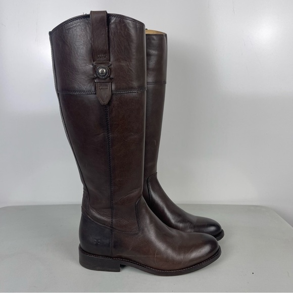 FRYE Jayden Button Tall Riding Boots Brown Leather Women's Size 8.5B - Picture 2 of 13